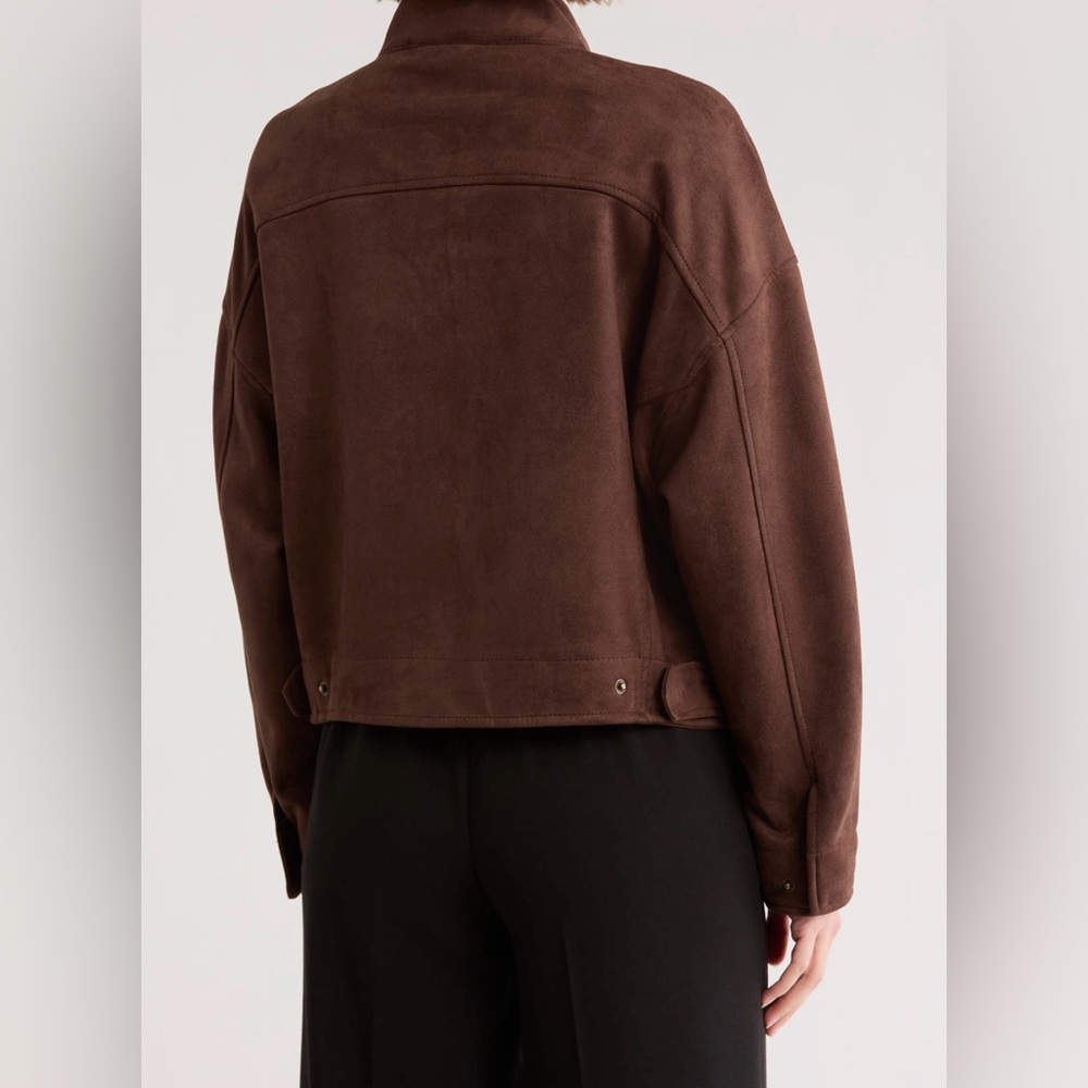 Max Studio “Faux Suede” Dark Brown Bomber Jacket - Women’s Medium- NEW - Picture 3 of 4